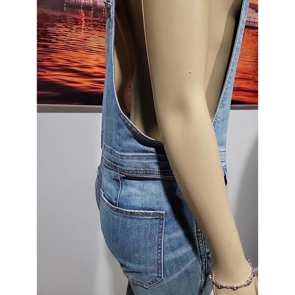 Free People Button Front Size 27 Distressed Overall Denim Color:True Wash #CB9 - Picture 5 of 13